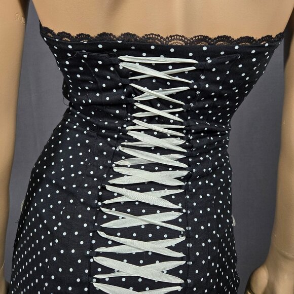 Y2K Vexy Black Polka Dot Corset Dress Size XS Goth Scene Retro 50s Rockabilly - Picture 11 of 15